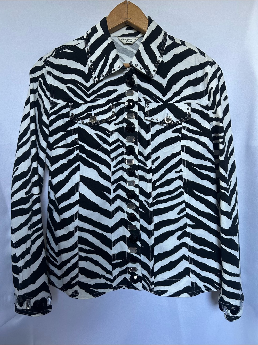 Laura Ashley Black & White Zebra-Print Jean Jacket